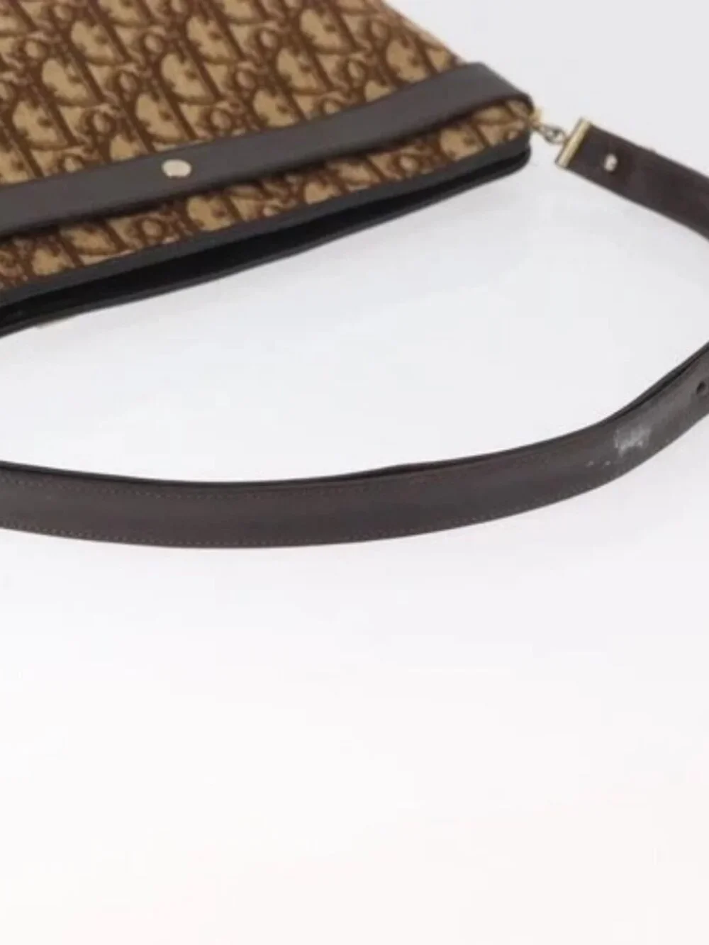 Christian Dior Trotter Canvas Shoulder Bag Gold Beige Auth 179906
